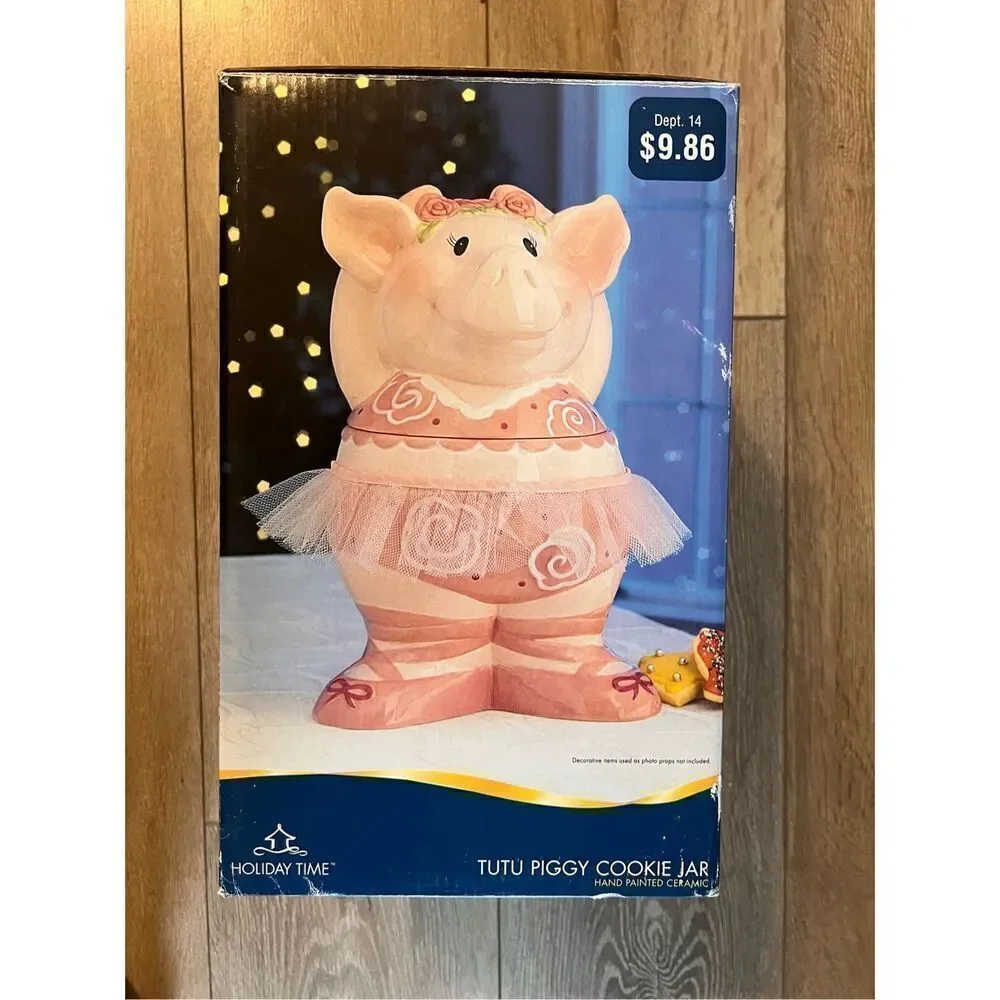 Vintage Ballerina Tutu Pig Piggy Cookie Jar Pink Cutesy Girlie Home Decor